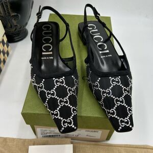 Women's Gucci GG crystal sling back pumps size 40 made in Italy
